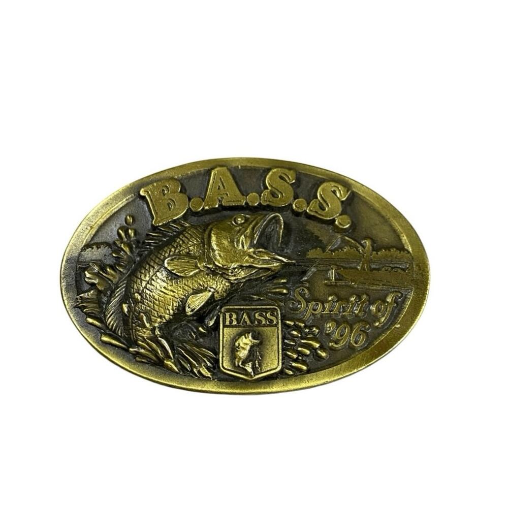 Vintage 90s Bass Fishing Brass Belt Buckle